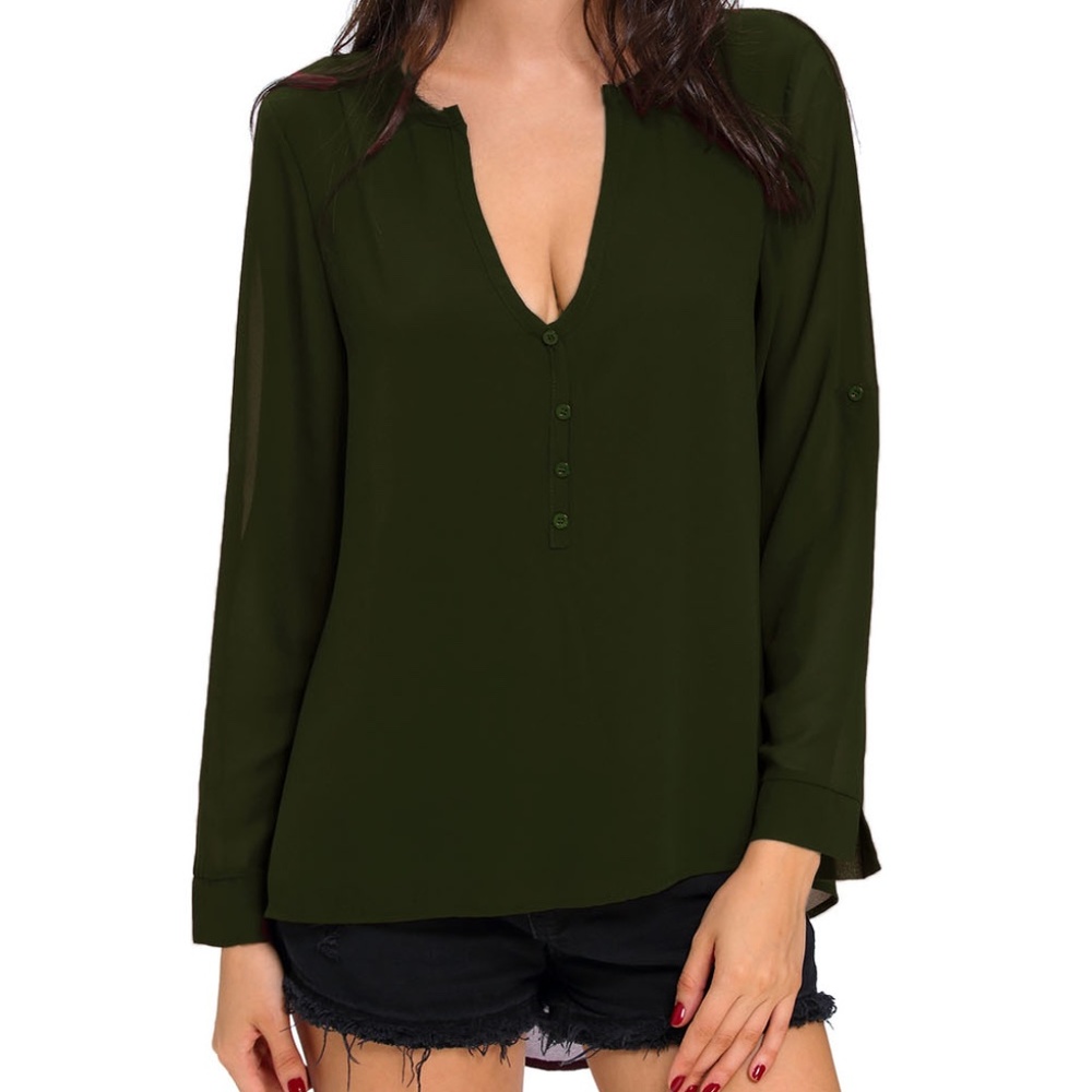 BC Basic Fable Olive V-Neck Blouse